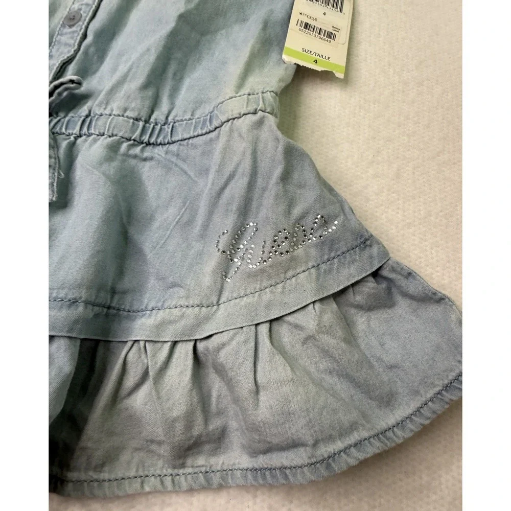 GUESS Kids Denim Dress With Embroidered Top And Ruffle‎ Skirt Sz 4T SpringNWT